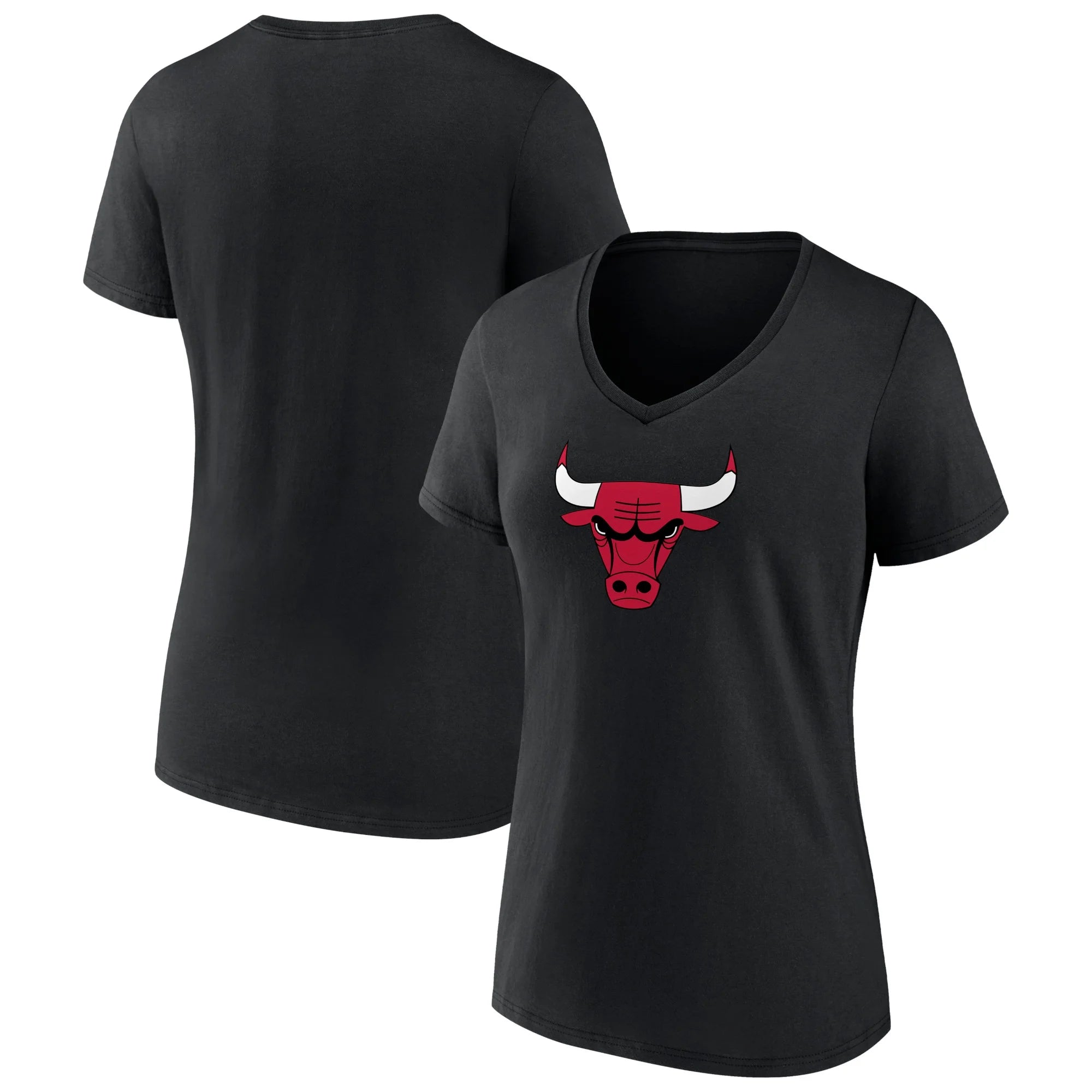Women's Fanatics Branded Black Chicago Bulls Primary Logo V-Neck T-Shirt