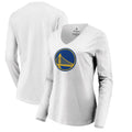 Women's Fanatics Branded White Golden State Warriors Primary Logo Long Sleeve V-Neck T-Shirt