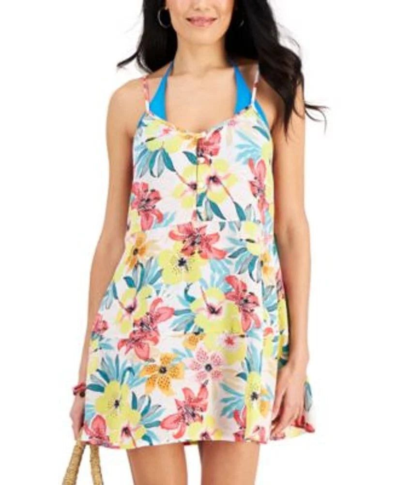 Miken Junior's Printed Tiered Cover Up Dress Swimsuit White Size X-Large