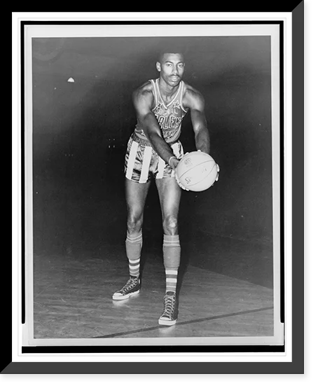 Historic Framed Print, [Wilt Chamberlain, full-length portrait, wearing uniform of Harlem Globetrotter's basketball team].World Telegram & Sun photo by Fred Palumbo., 17-7/8 x 21-7/8