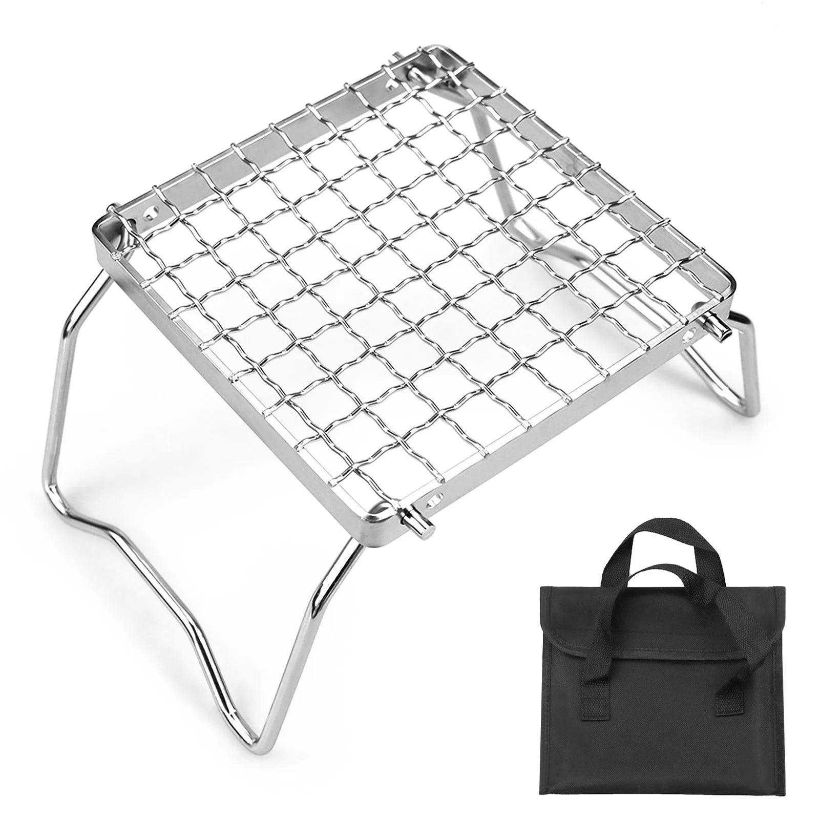 Apexeon BBQ Net Ultralight Firewood Bracket Rack - Stainless Steel Grill Folding Stove Stand Barbecue Grill for Camping Backpacking