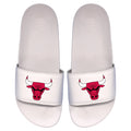 Youth ISlide White Chicago Bulls Primary Logo Motto Slide Sandals