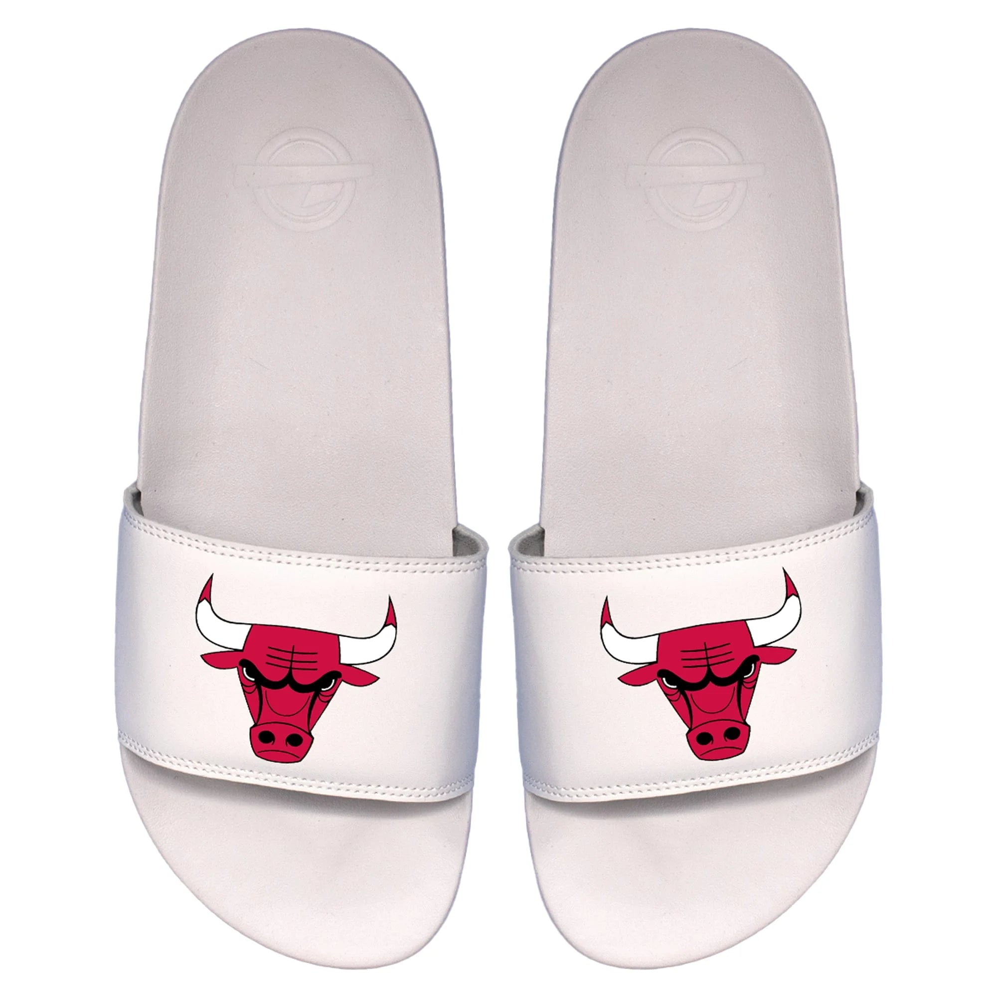 Youth ISlide White Chicago Bulls Primary Logo Motto Slide Sandals