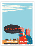 New York - 6.5 Hours to London - 7 to Paris - Jet Clipper Pan American World Airways - Vintage Airline Travel Poster by Aaron Fine c.1958 - Master Art Print (Unframed) 9in x 12in