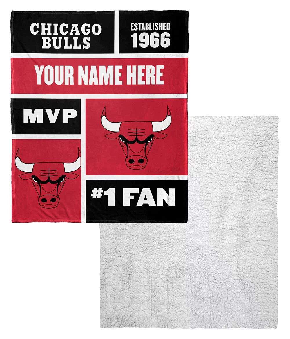 Chicago Bulls NBA Colorblock Personalized Silk Touch Sherpa Throw Blanket