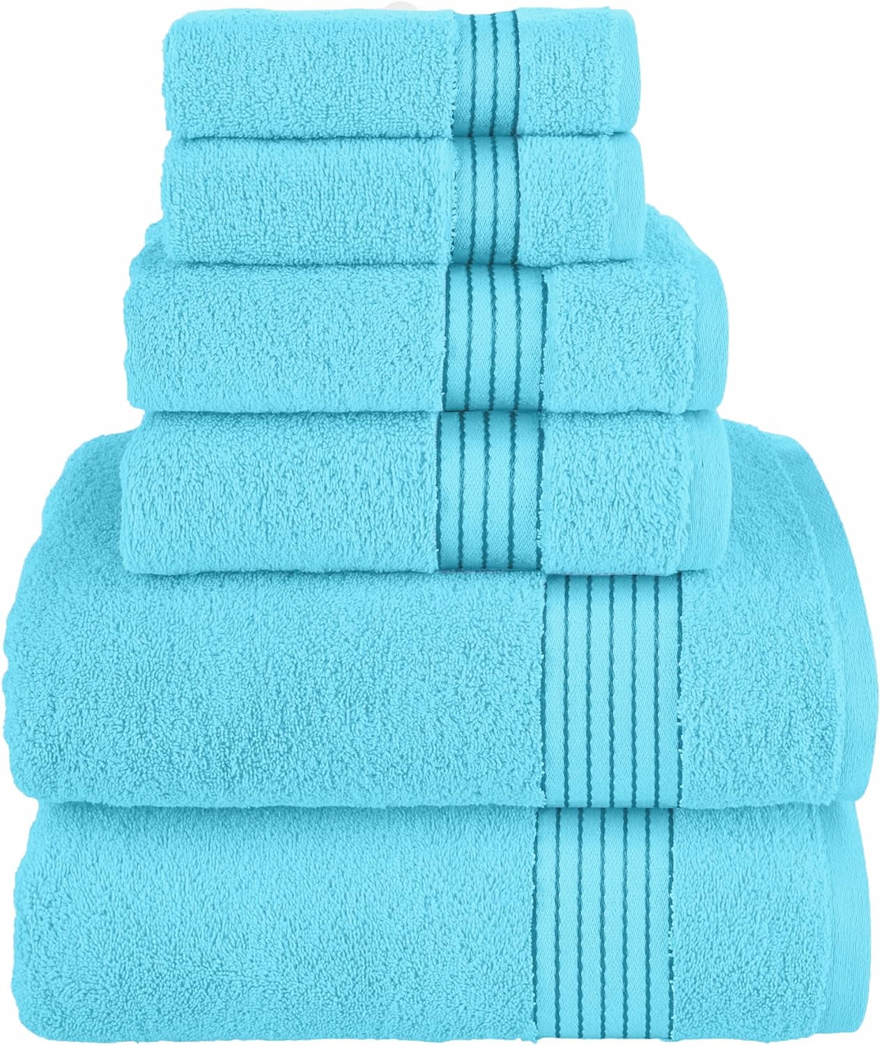 100% Turkish Carde Cotton 6 Piece Towel Set, 620 GSM Towels for Bathroom, Super Soft 2 Bath Towels 2 Hand Towels 2 Washcloths, Aqua