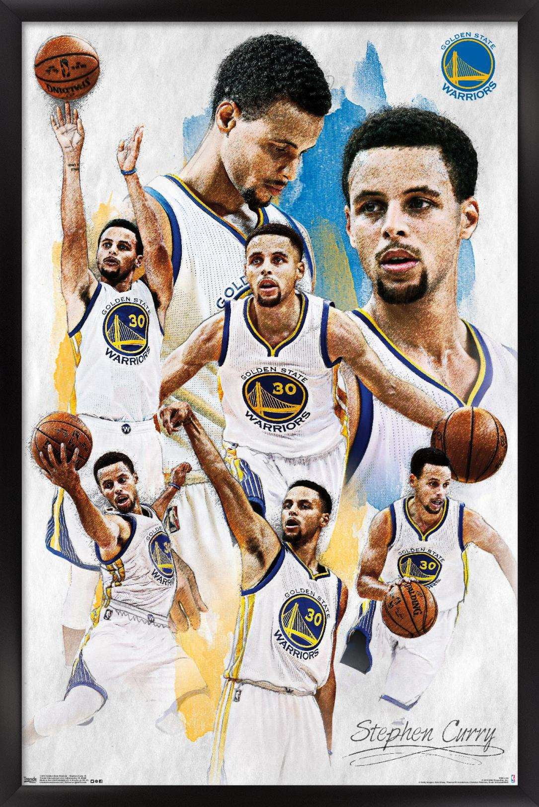 NBA Golden State Warriors - Stephen Curry 16 Wall Poster, 14.725 x 22.375, Framed