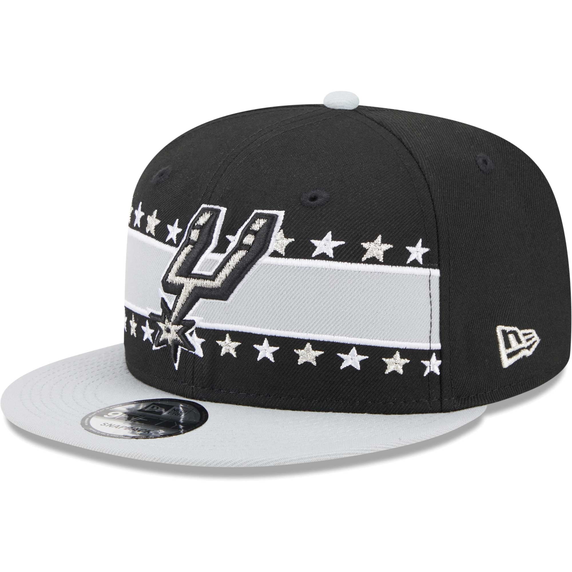 Men's New Era Black San Antonio Spurs Banded Stars 9FIFTY Snapback Hat - OSFA
