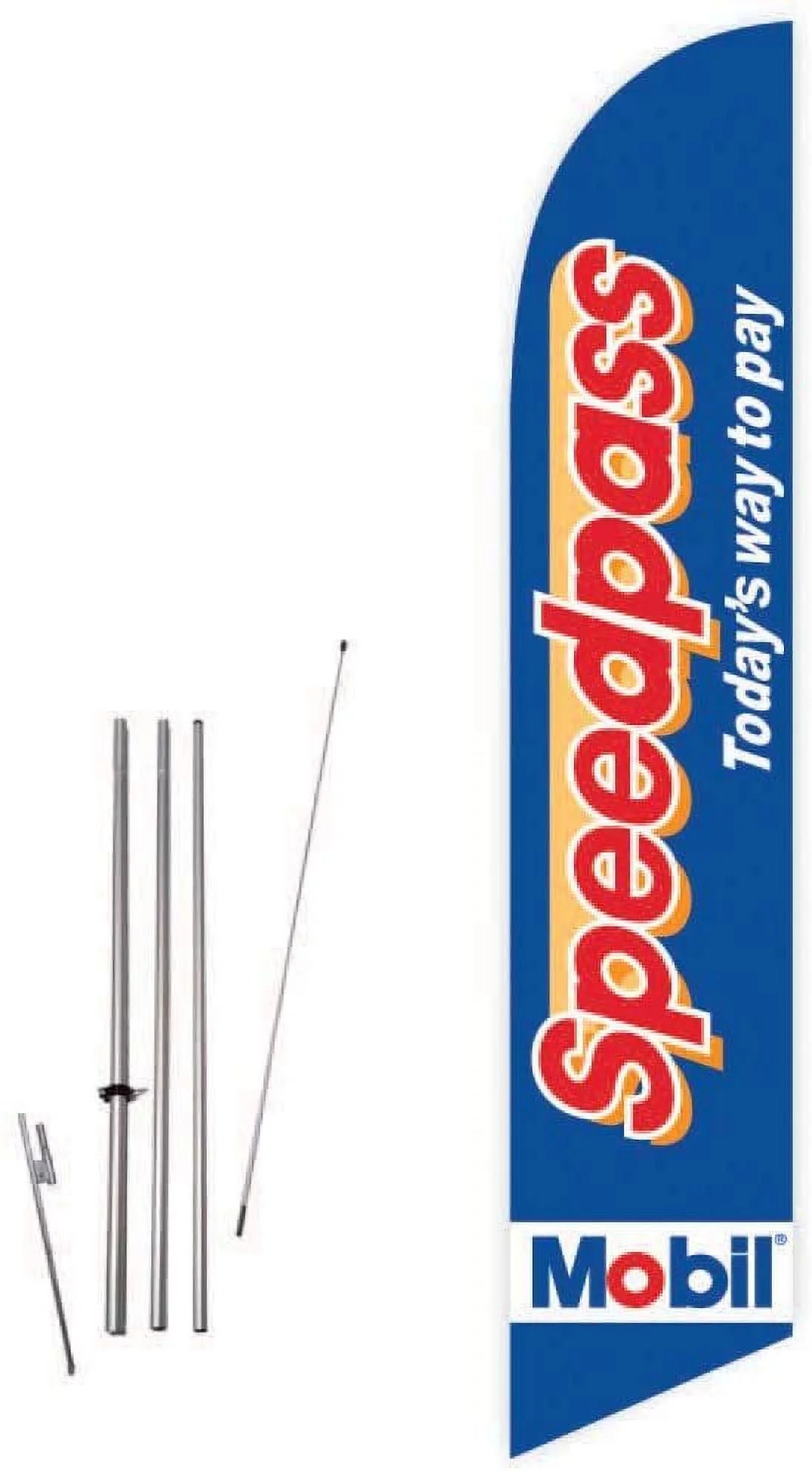 Cobb Promo Mobil Speedpass Blue Feather Flag with Complete 15ft Pole kit and Ground Spike