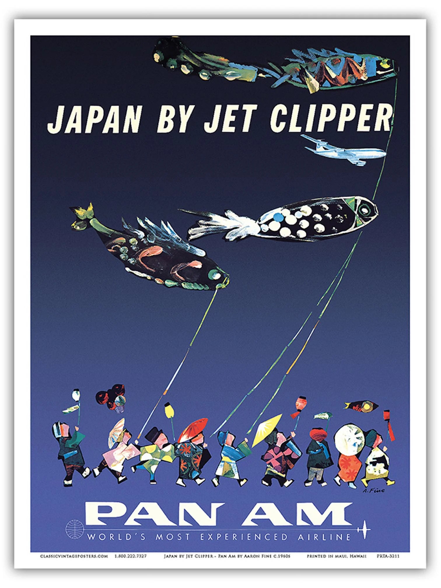 Japan by Jet Clipper - Koinobori (Carp Streamers) - Pan American - Vintage Airline Travel Poster by Aaron Fine c.1960s - Master Art Print (Unframed) 9in x 12in