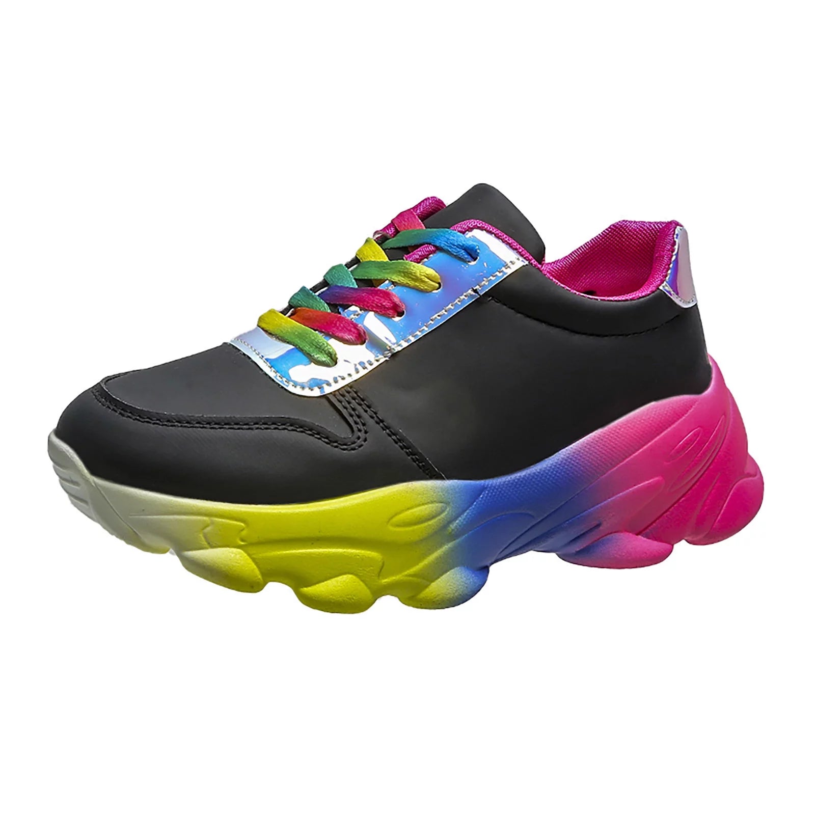 VBARHMQRT Female Blue Sneakers for Women Spring and Autumn New Slope Heel Shoes Large Size Sports Shoes Rainbow Sole Sports Shoes Womens White Sneakers Platform Sneakers