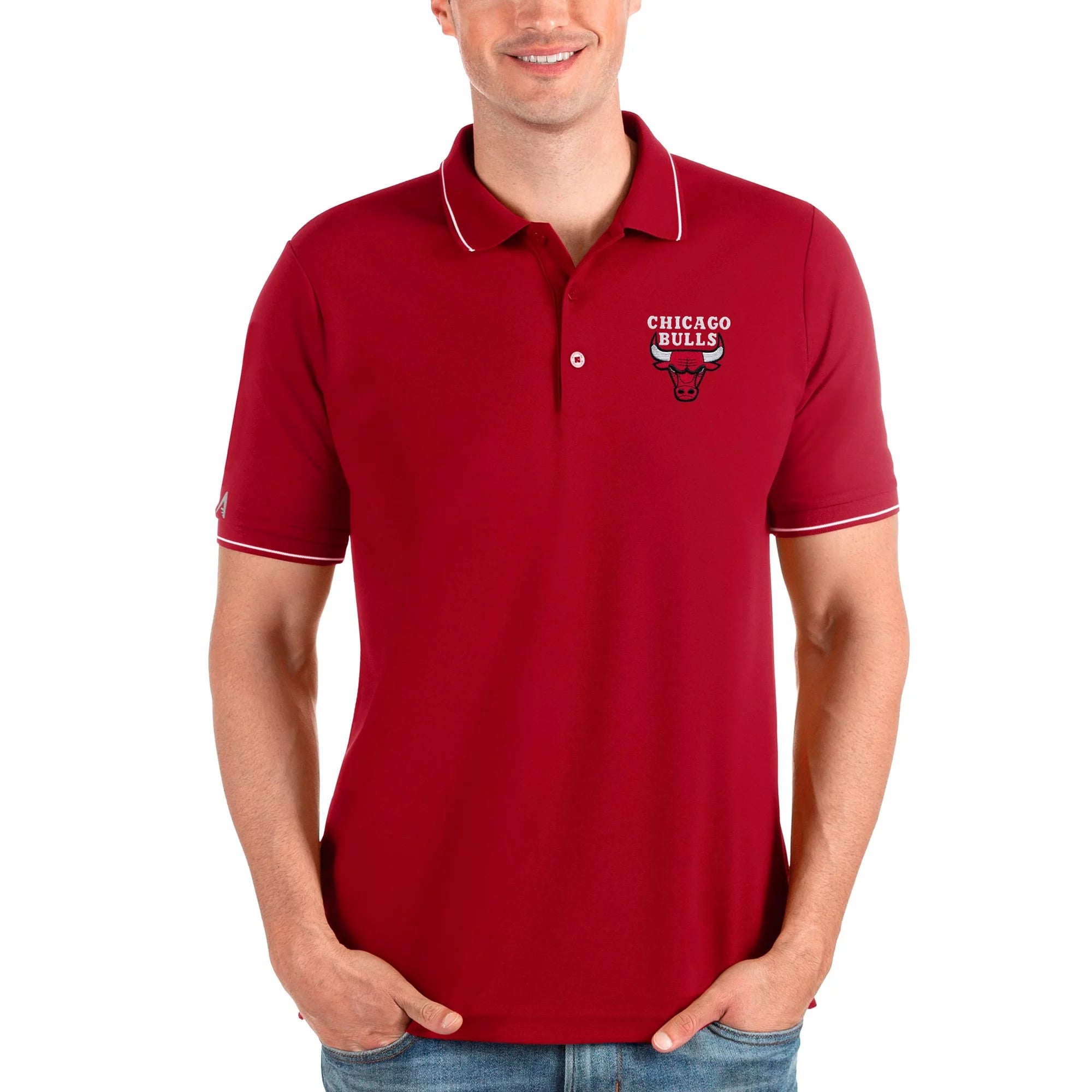 Men's Antigua Red Chicago Bulls Affluent Polo