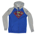 Superman Mens Hoodie Sweatshirt - Classic Distressed Logo Gray Sleeves (Small)