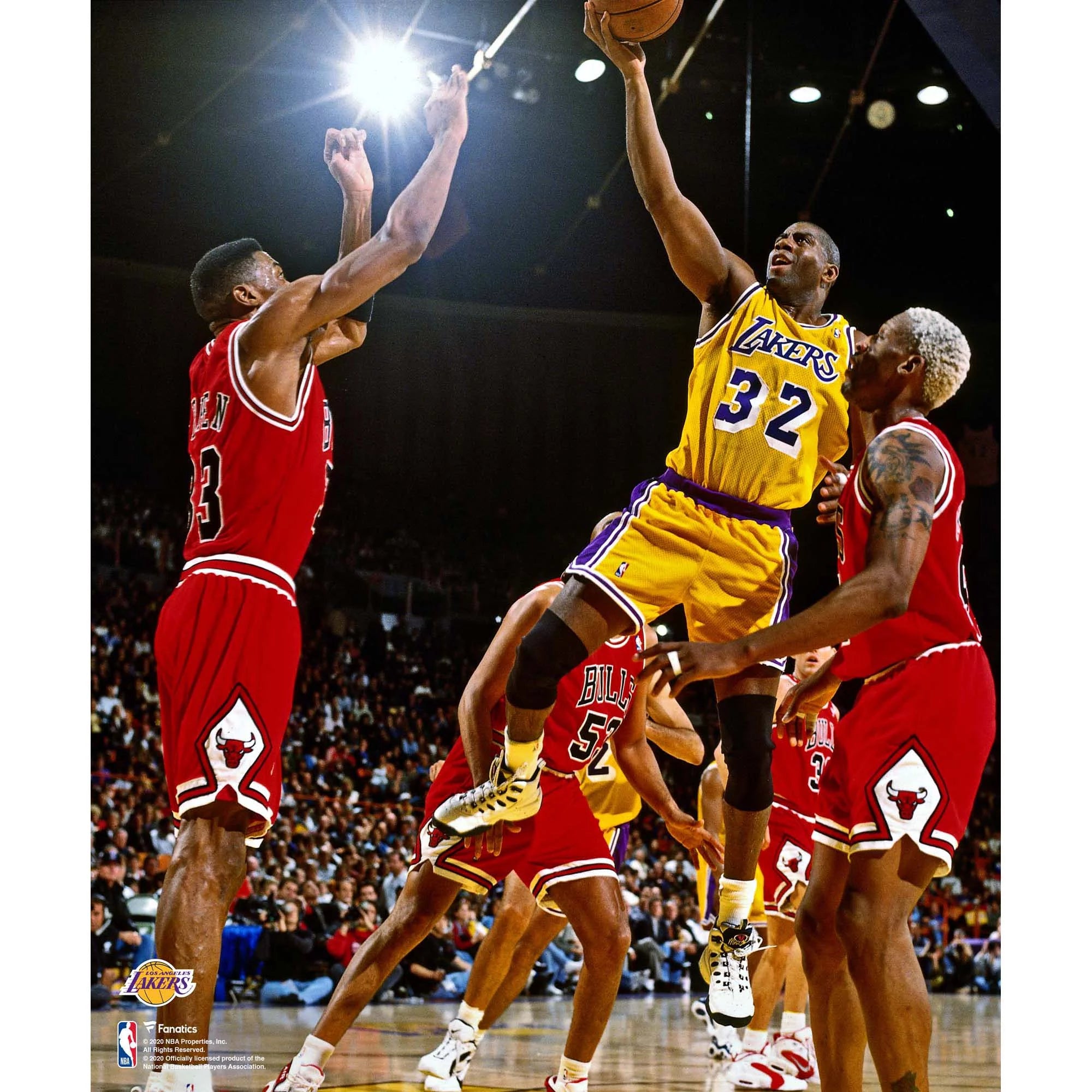 Magic Johnson Los Angeles Lakers Unsigned Shooting vs. Chicago Bulls Photograph
