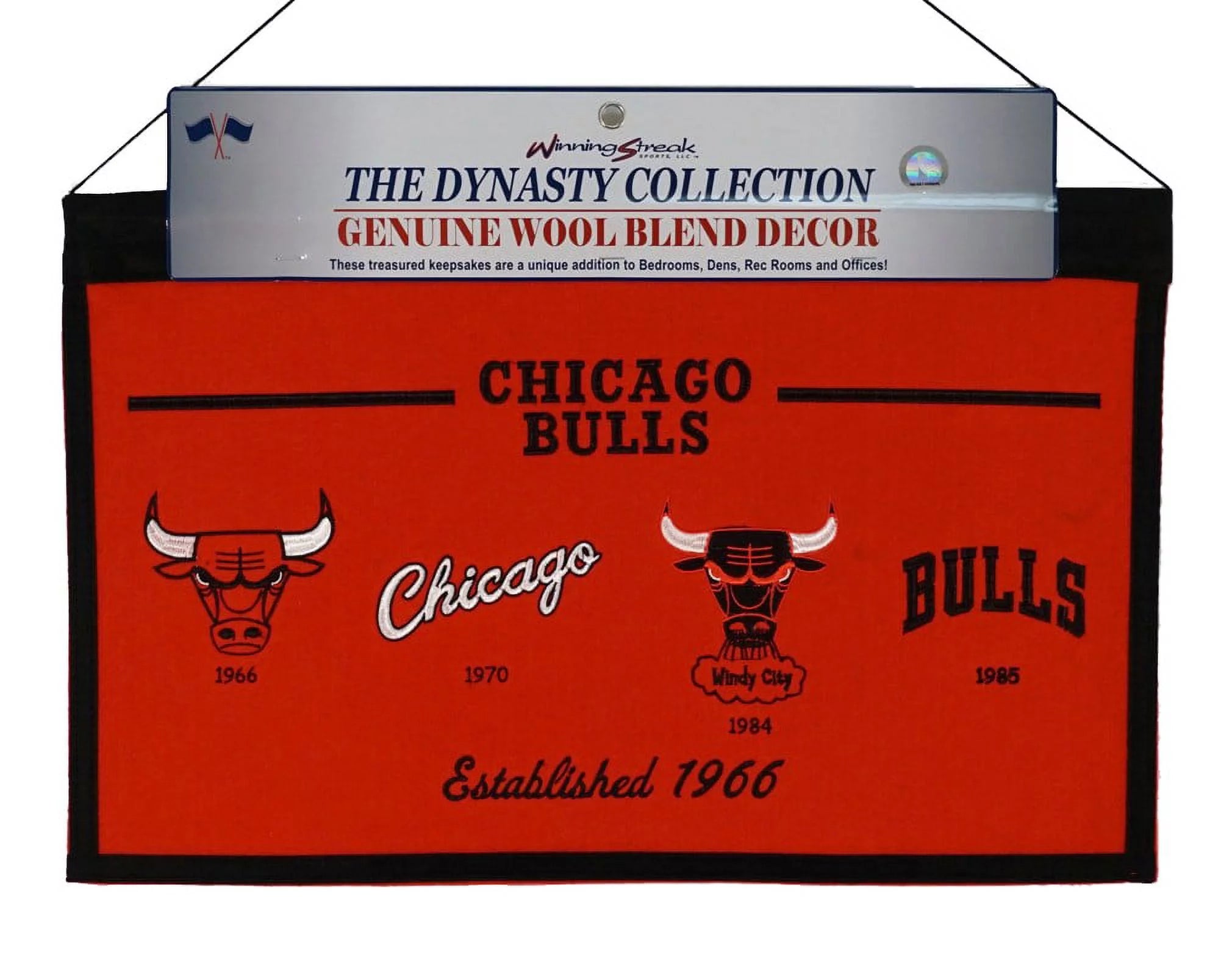 Chicago Basketball Bulls NBA LARGE 22x14 Wall Hanging Logo Heritage Banner featuring logos from 1966, 1970, 1984 & 1985