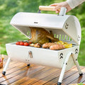 Portable Tabletop Charcoal BBQ Grill Double Baffle Cast Iron Outdoor Grill White