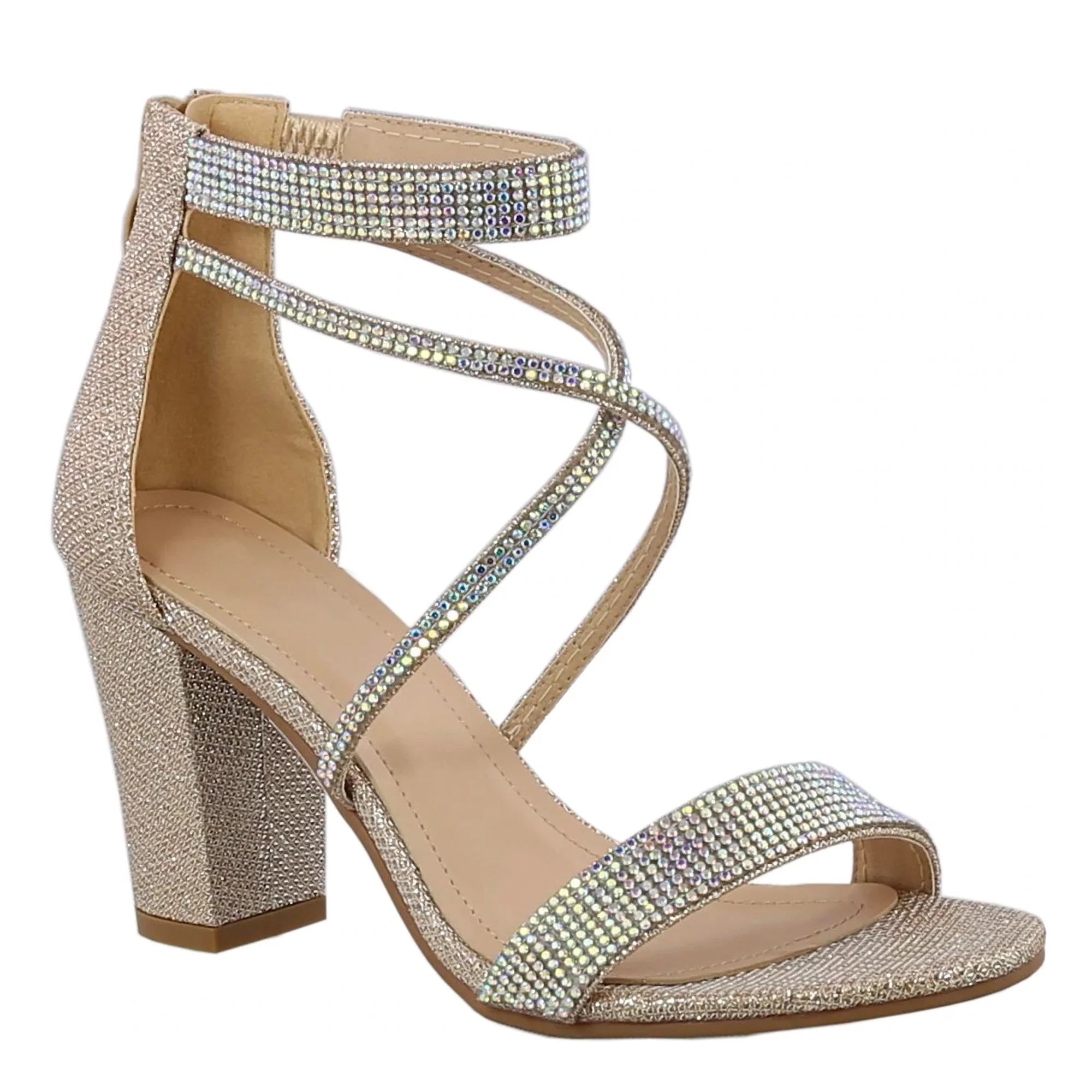 SNJ New Womens Formal Rhinestone Open Toe Ankle Strap High Heel Sandal