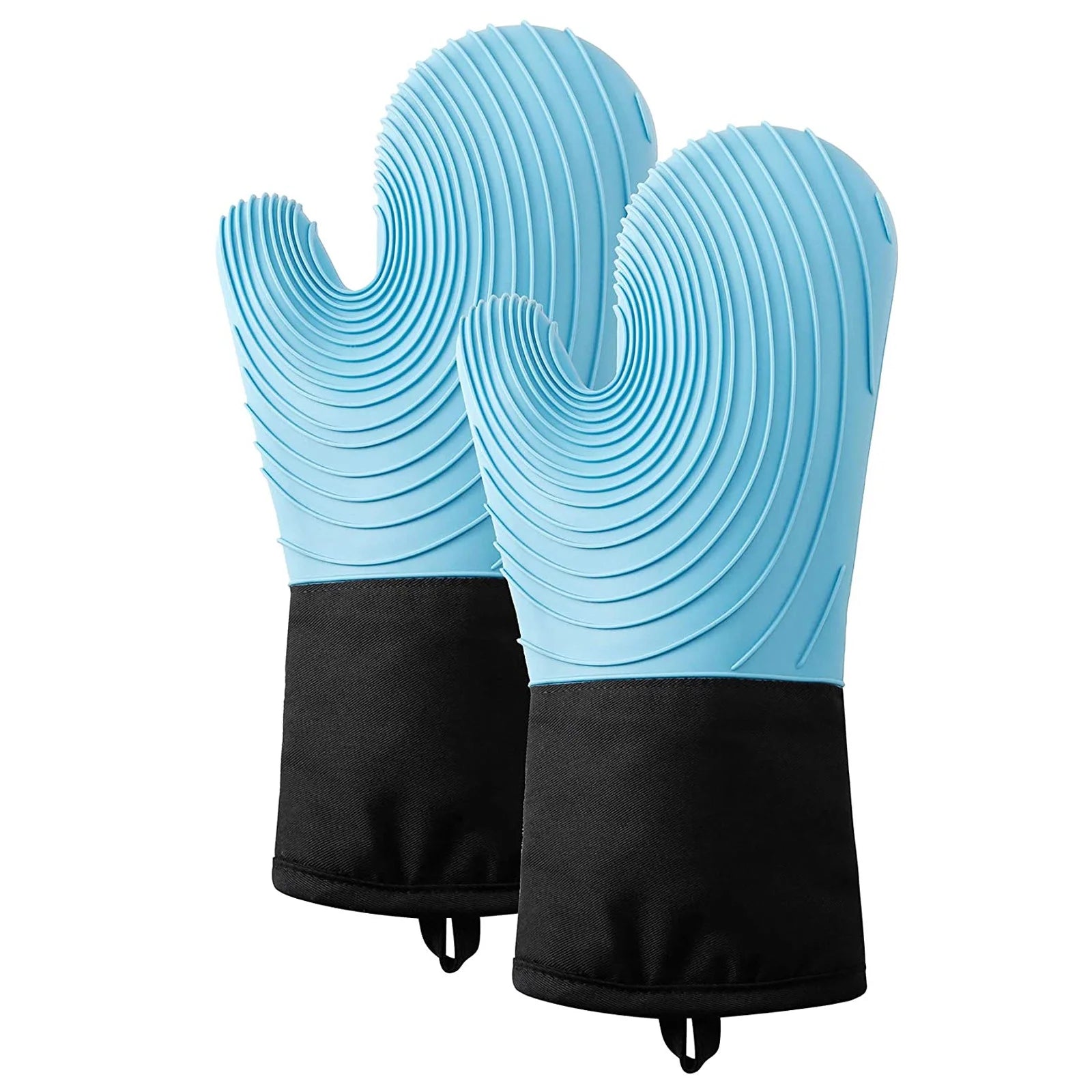 Bouanq Kitchen Oven Gloves - Silicone and Cotton Double-Layer Heat Resistant Oven Mitts/BBQ Gloves/Grill Gloves - Perfect for Baking and Grilling