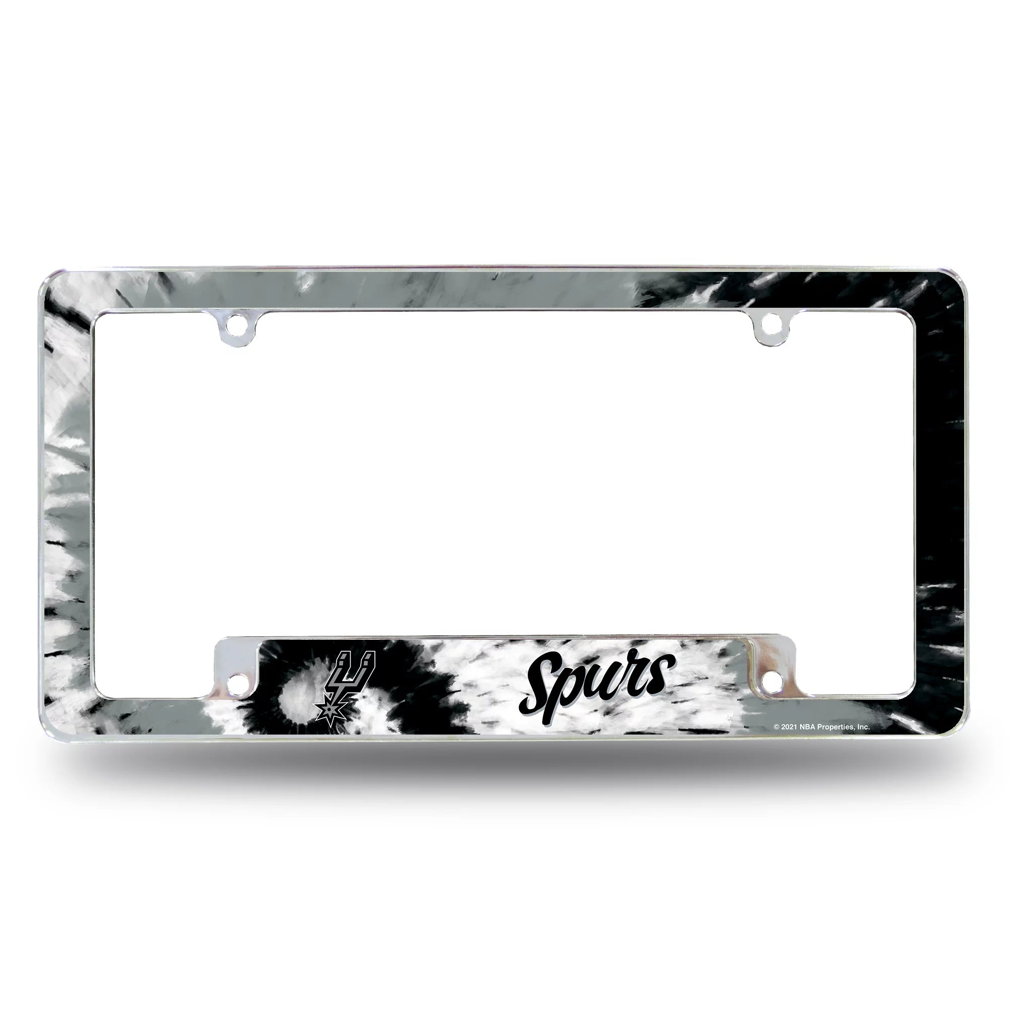 San Antonio NBA Spurs Chrome Metal License Plate Frame with Bold Tie Dye Design