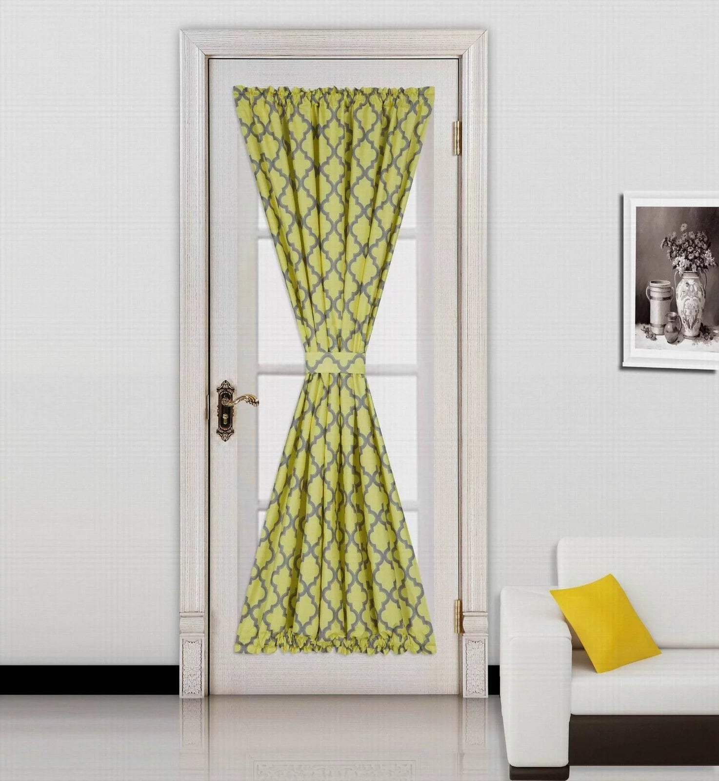 &Nbsp;Ella Yellow-Grey 2 Tone Color 1Pc French Door 55W X 72L Foam Backing Insulated Thermal Blackout Rod Pocket Curtain Panel With Matching 1 Tieback