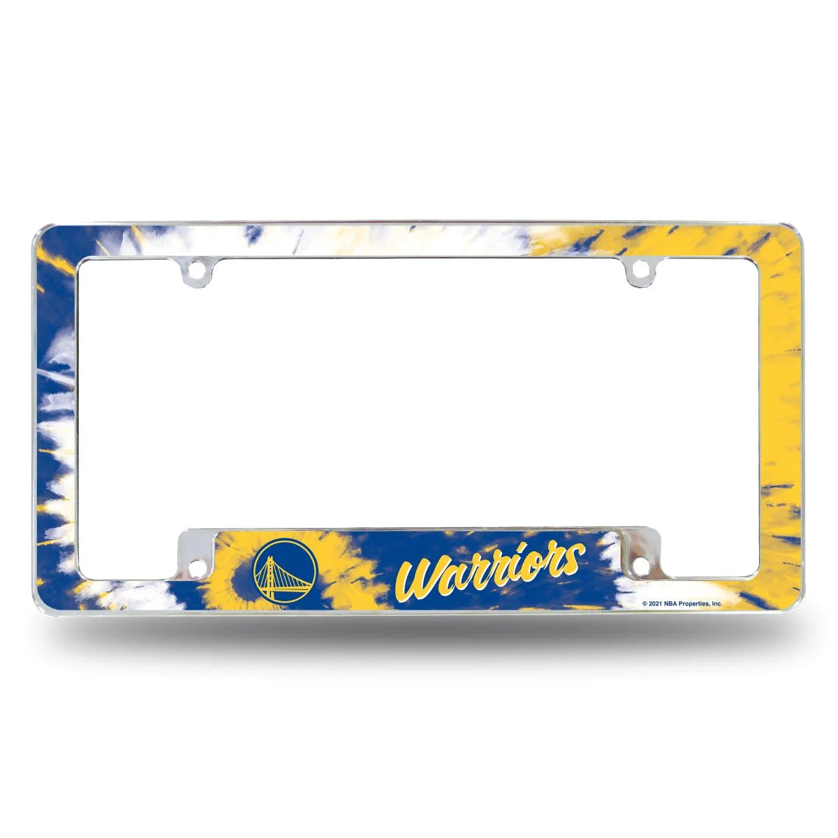 Golden State NBA Warriors Chrome Metal License Plate Frame with Bold Tie Dye Design