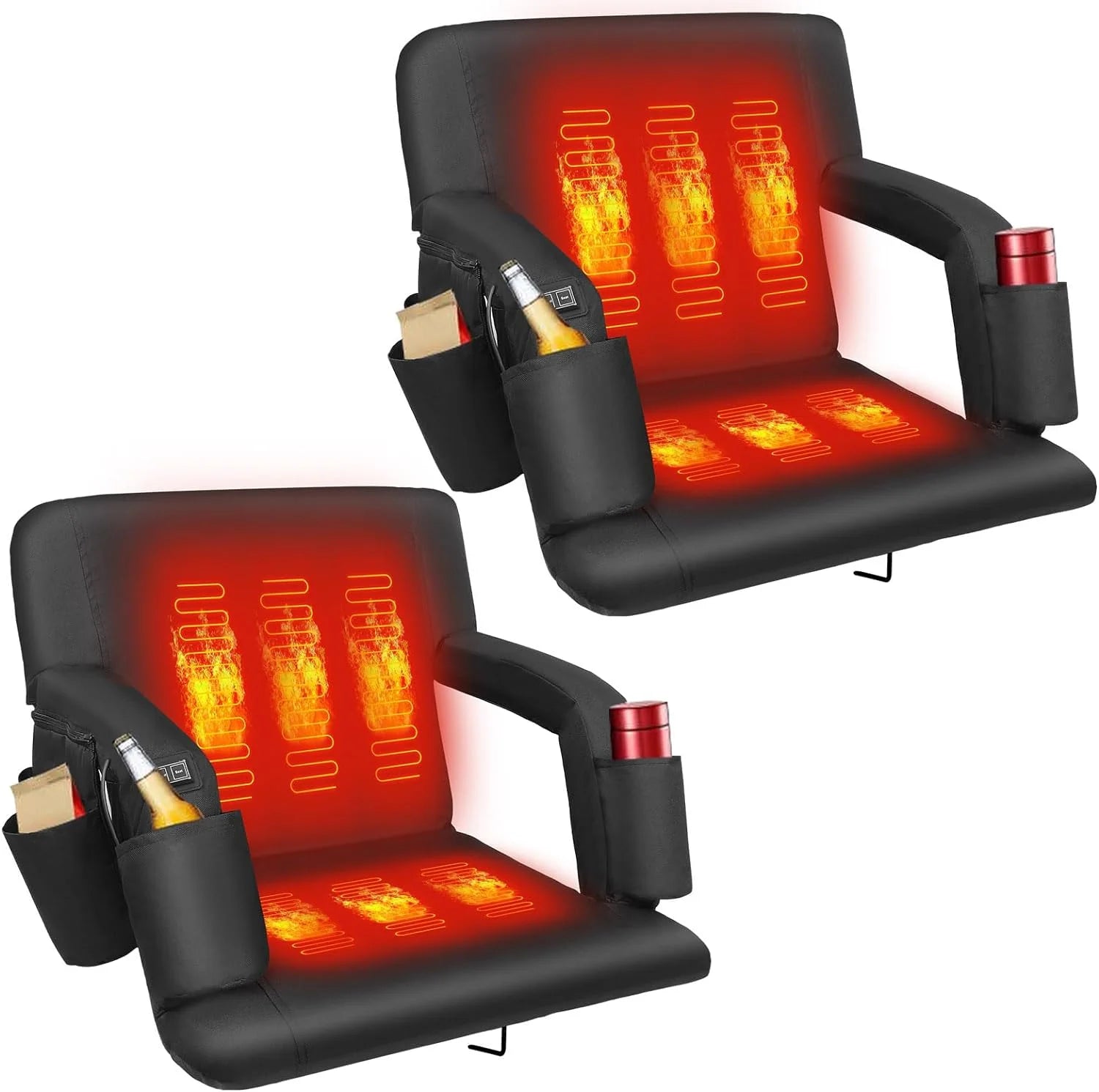 2 Packs Extra Wide Double Heated Stadium Seating for Bleachers, 6 Reclinng PositionsThick Cushion for Outdoors Picnic Camping & Sports(Not Include Battery)