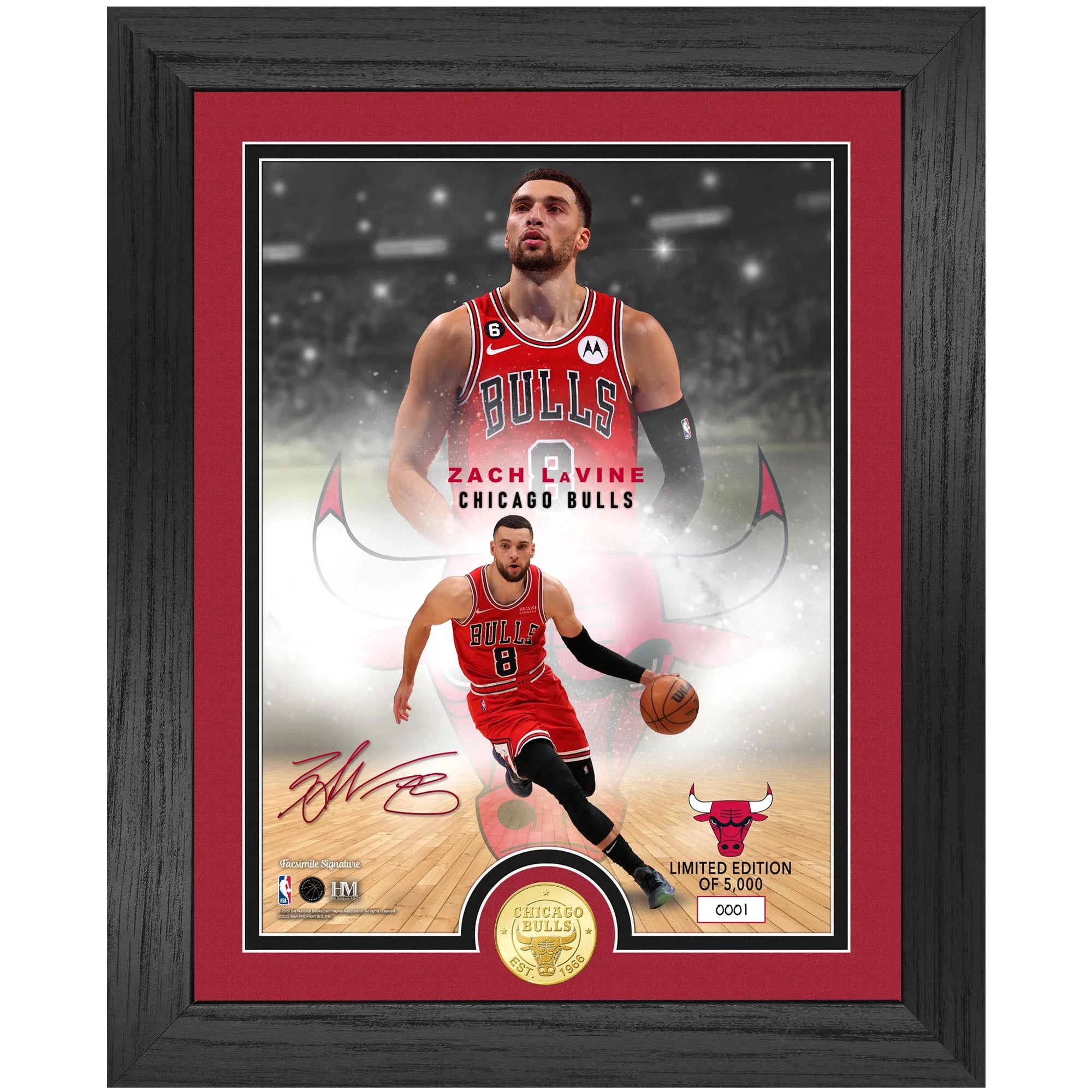 Highland Mint Zach LaVine Chicago Bulls NBA Player 13 x 16 Bronze Coin Photo Mint