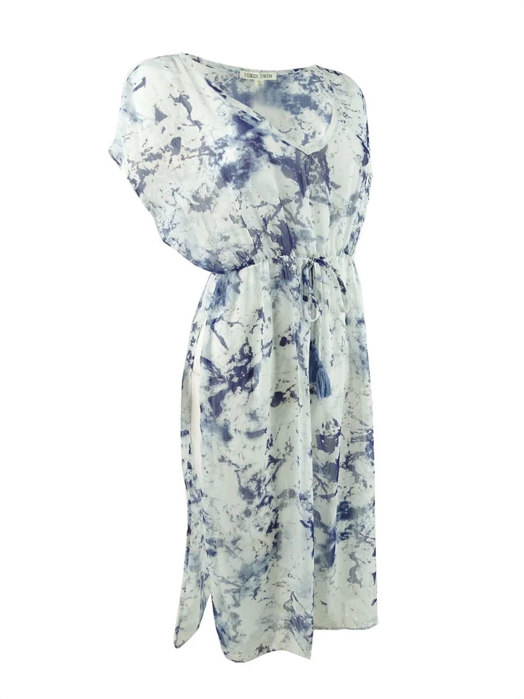 Miken Women's Printed Swim Dress Cover-Up (S, White Shadow Blue)