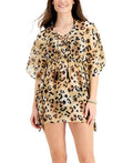 Miken Junior's Animal Print Swim Cover Up Swimsuit Brown Size Medium