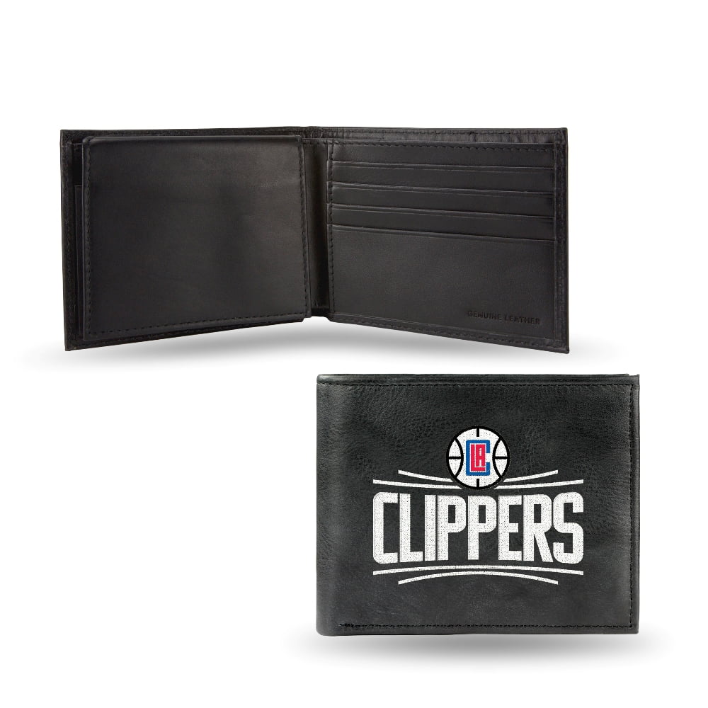 Los Angeles LA Basketball Clippers Embroidered Black Leather Passcase Bifold Wallet