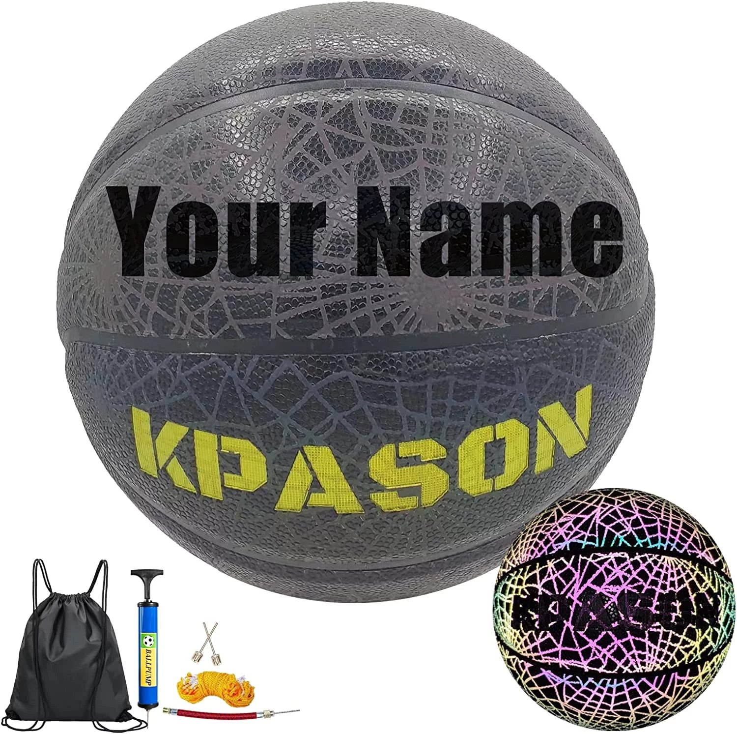 KPASON Customized Basketball, Custom Name or Photos on Basketball, Personalized Holographic Basketball Indoor Outdoor Official Size 7/29.5, Special Basketball Gifts for Boys, Girls, Men, Women