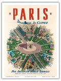 Paris by Clipper - Arc de Triomphe (Arch of Triumph) France - Pan American World Airways PAN AM - Vintage Airline Travel Poster c.1951 - Master Art Print (Unframed) 9in x 12in