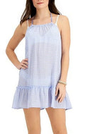 Miken BLUE/WHITE Juniors' High-Neck Tiered Swim Cover-up Dress, US Medium