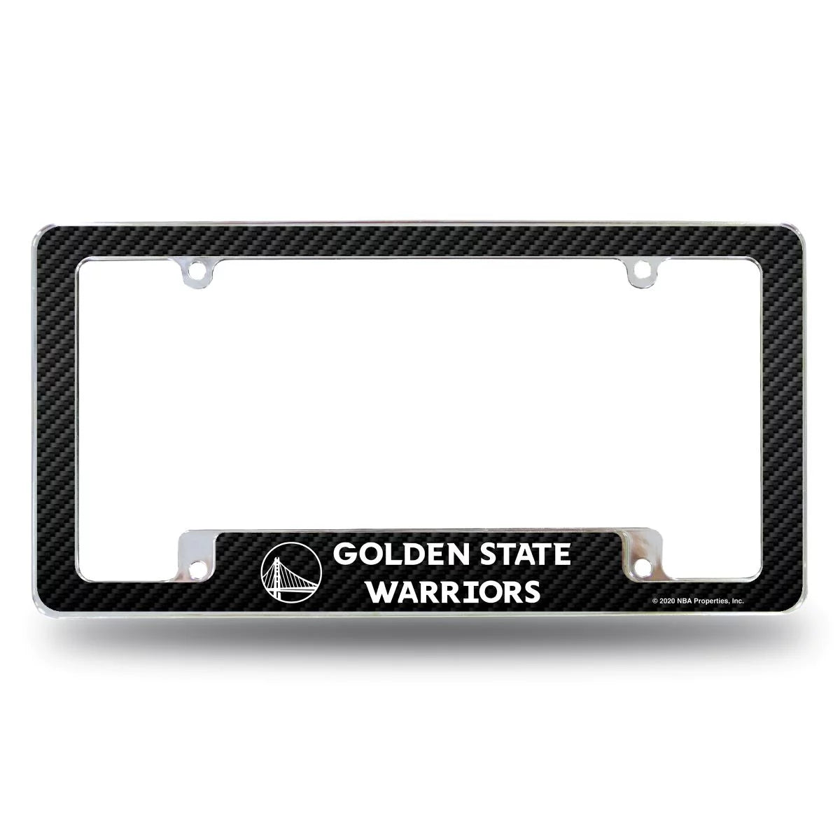 Golden State NBA Warriors Chrome Metal License Plate Frame with Carbon Fiber Design