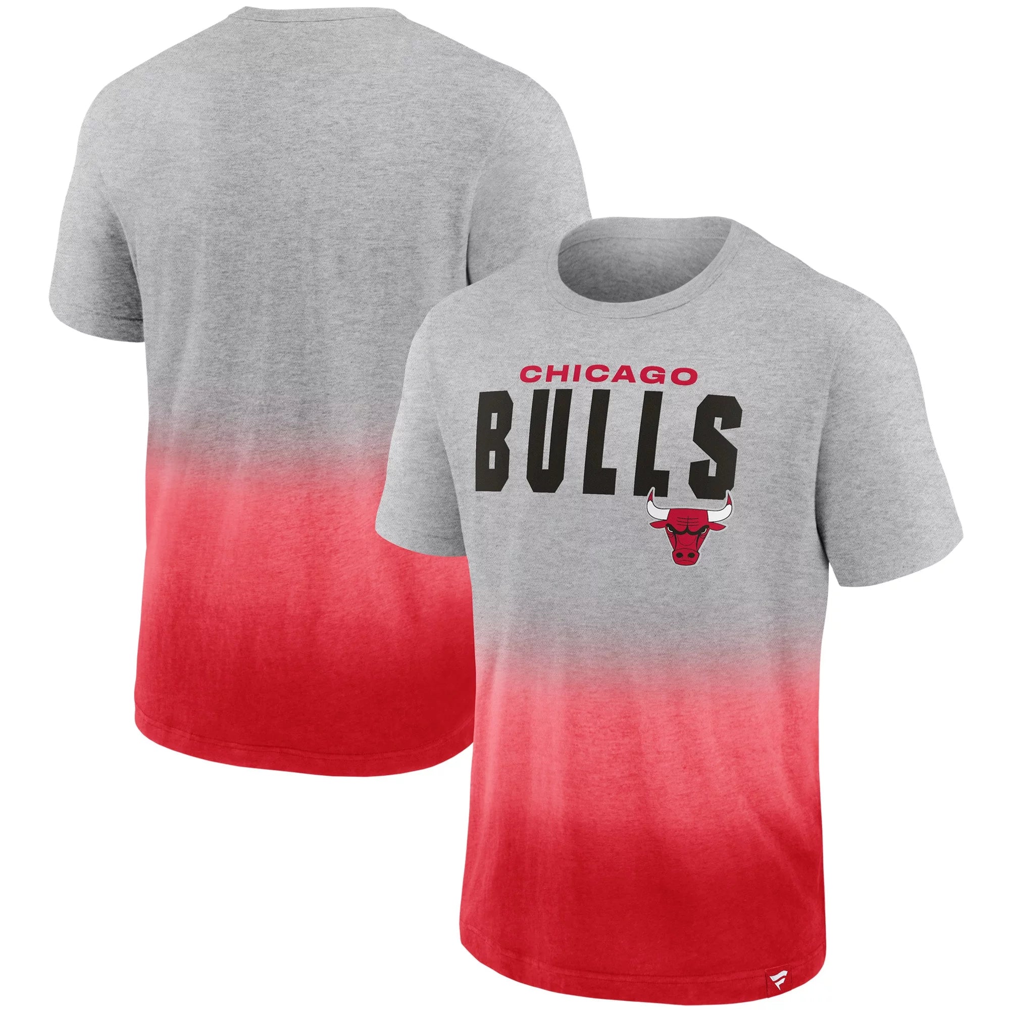 Men's Fanatics Branded Heathered Gray/Red Chicago Bulls Board Crasher Dip-Dye T-Shirt
