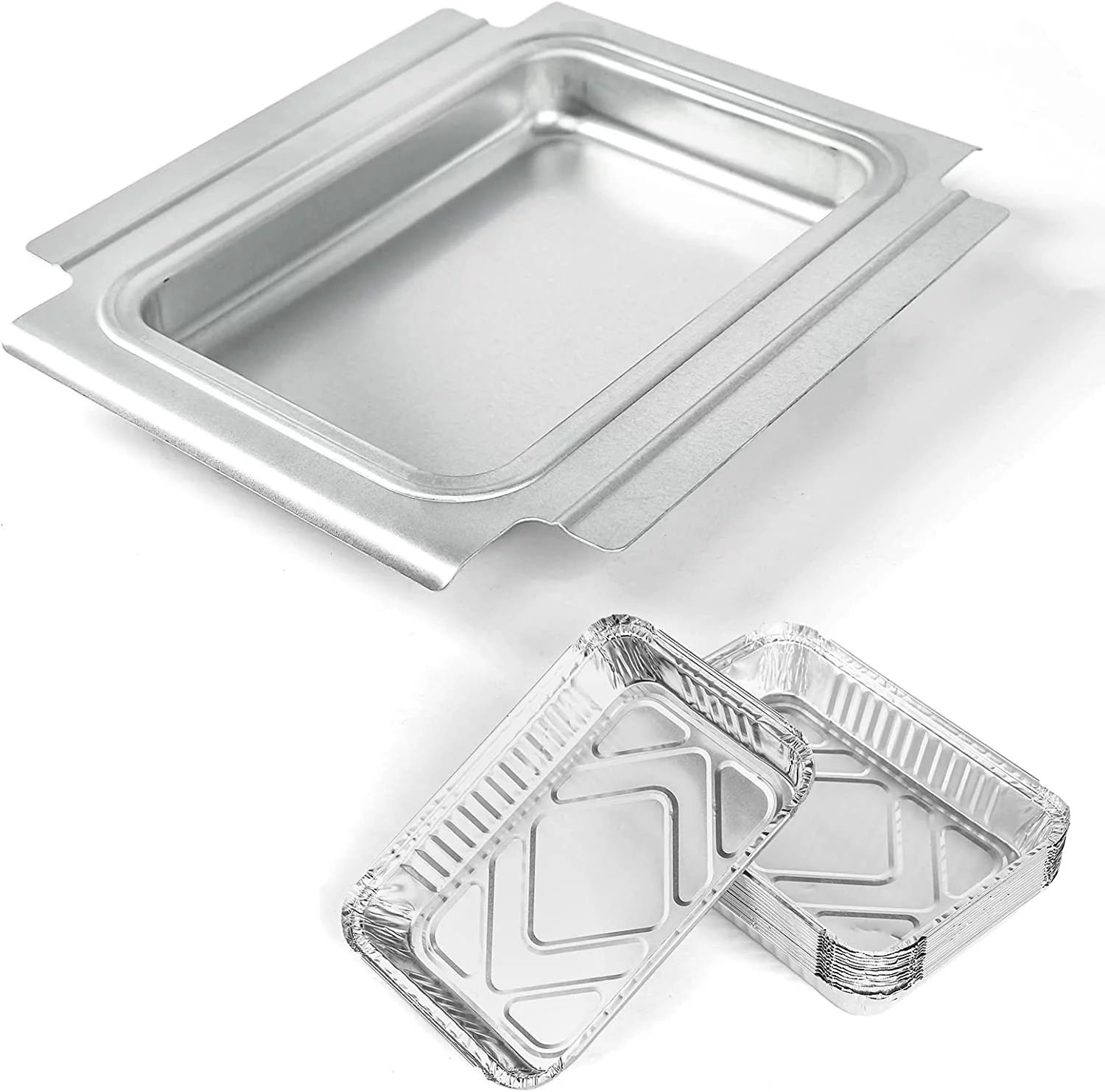 Grisun 80346 Catch Pan for Weber Q100 Q1000 Q120 Q140 Q1200 Series Drip Tray for Weber Baby Q Gas Grill with 6415 15pack Aluminum Liner Replacement for Weber 41887