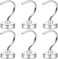 Magnetic Hooks, 50+LBS Large Opening Hook CNC Machined Base,Ideal for Cruise,Grill,Towel,Kitchen Indoor Hanging (Silvery White,Pack of 6)