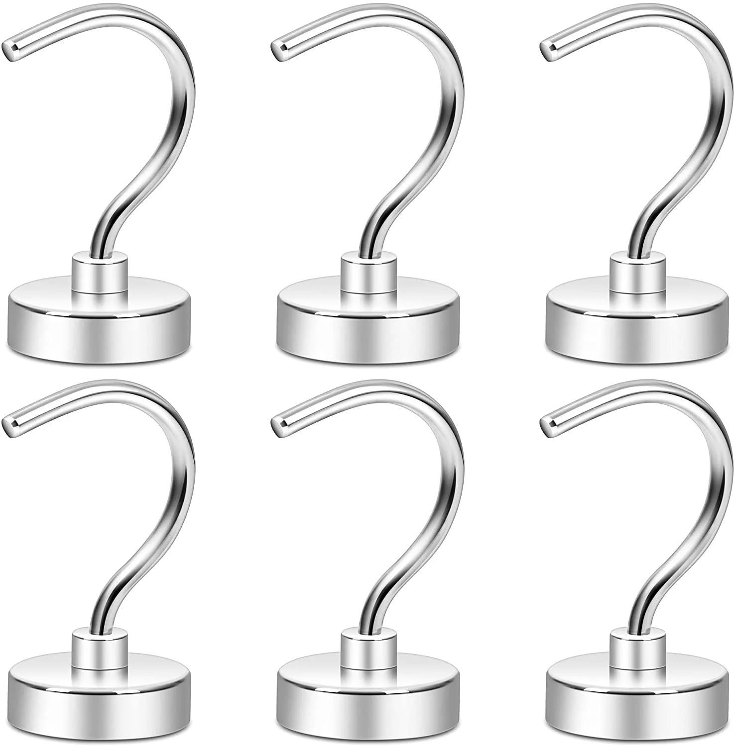 Magnetic Hooks, 50+LBS Large Opening Hook CNC Machined Base,Ideal for Cruise,Grill,Towel,Kitchen Indoor Hanging (Silvery White,Pack of 6)