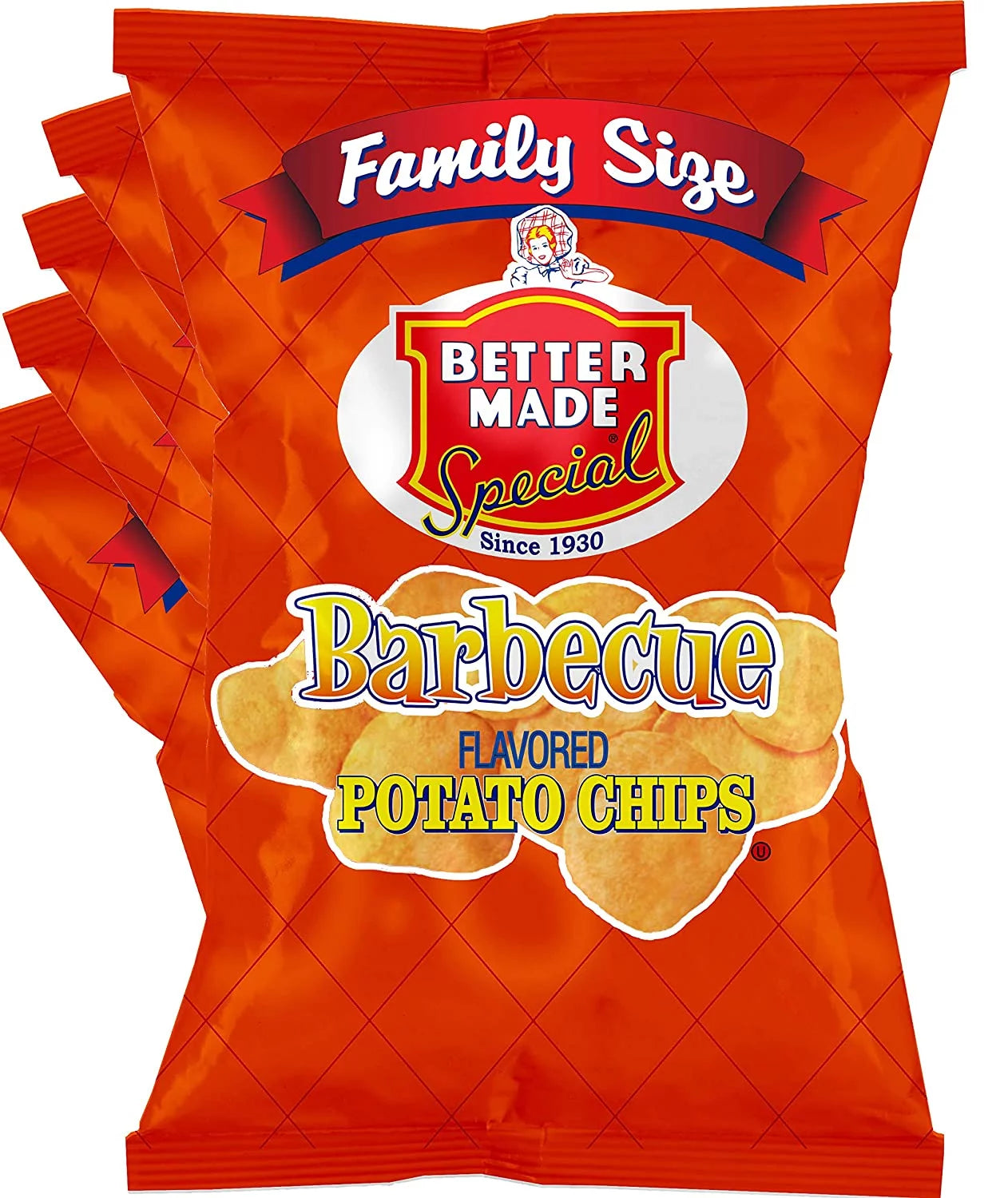 BBQ Potato Chips - Four (4) Pack - 9.5 oz Family Size Bags - Crispy, Crunchy, Salty Snacks Made From Fresh Potatoes - Gluten Free