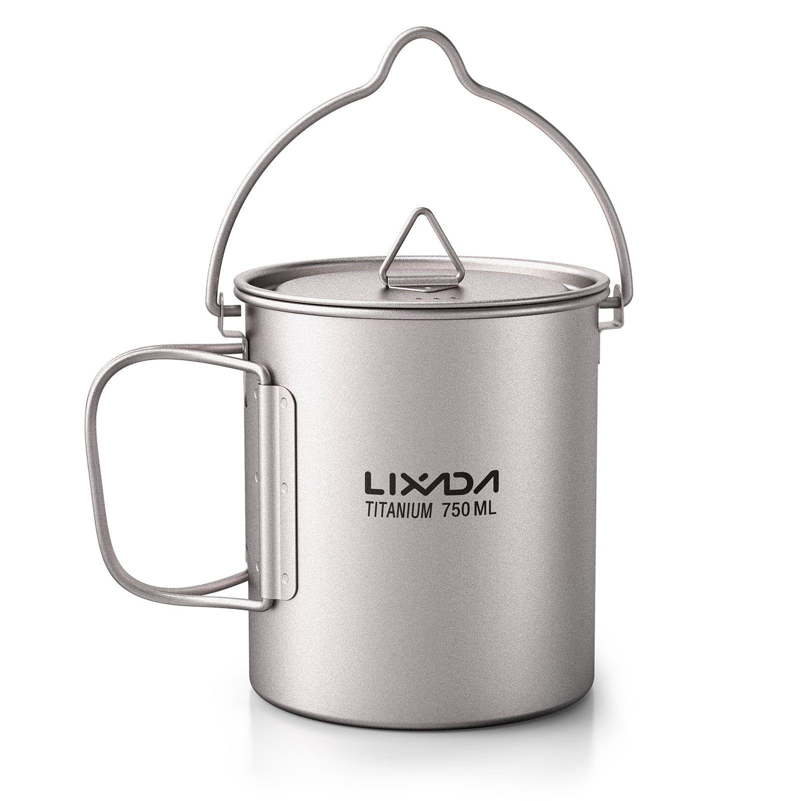 Durable and Lightweight Titanium Pot 750ml Portable Water Mug Cup with Lid and Foldable Handle by Lixada