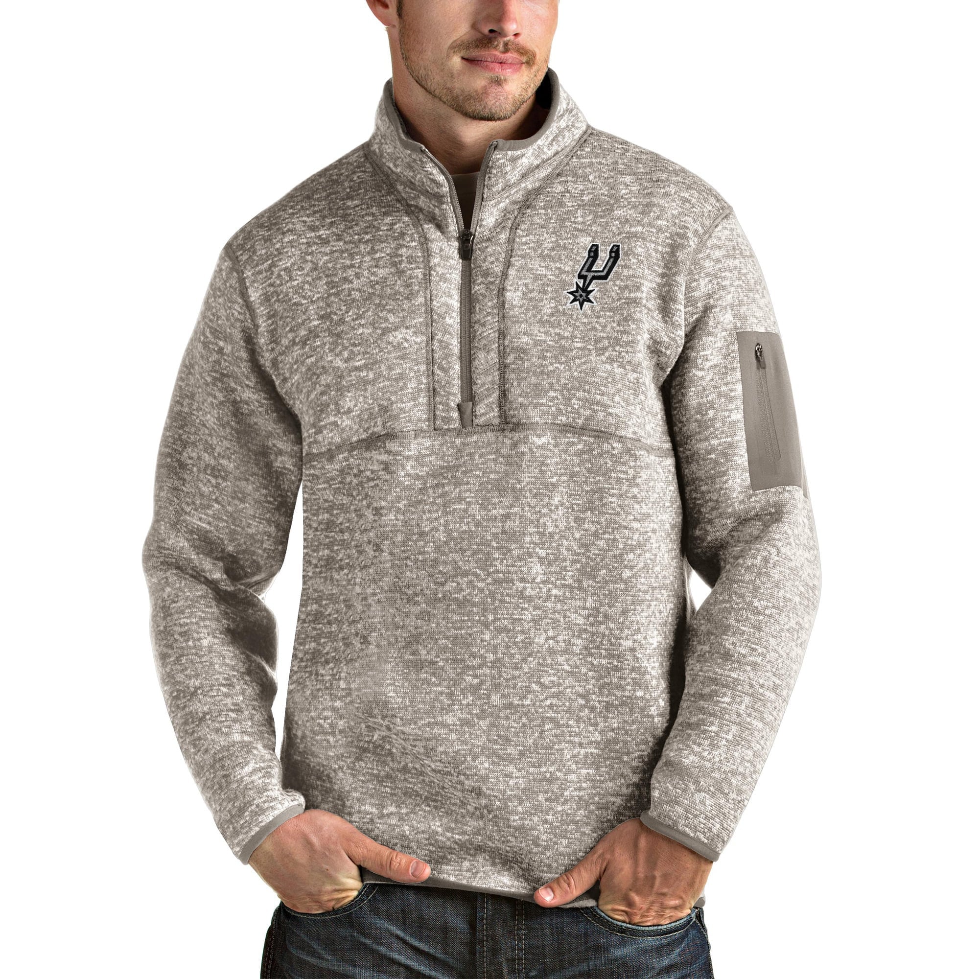 Men's Antigua Natural San Antonio Spurs Fortune Quarter-Zip Pullover Jacket