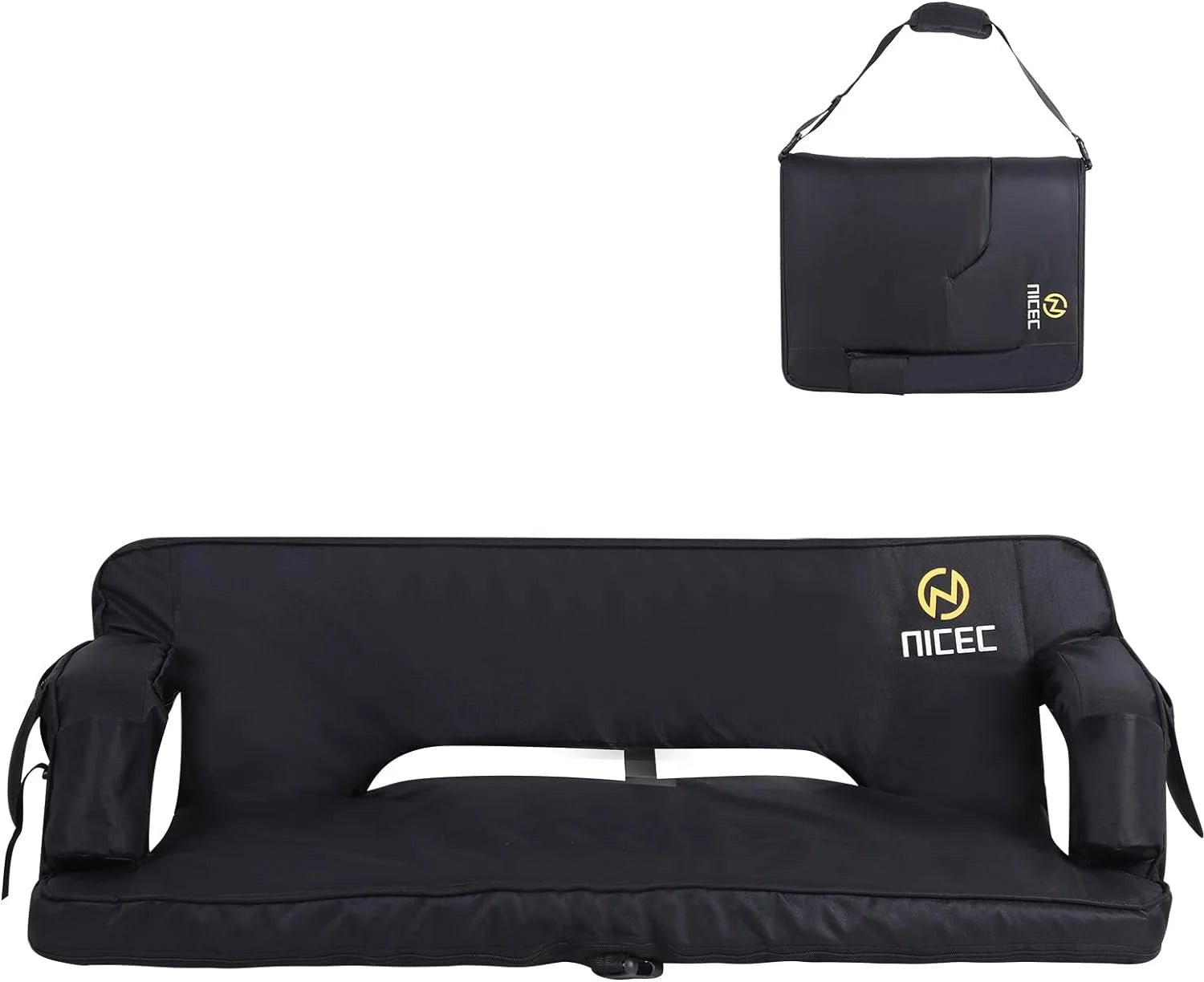 Oversized Stadium Seats with Back Support, Bleacher Seats, Stadium Chairs with Back and Cushion, Floor Chair, Foldable, Thick Padding (One Black)