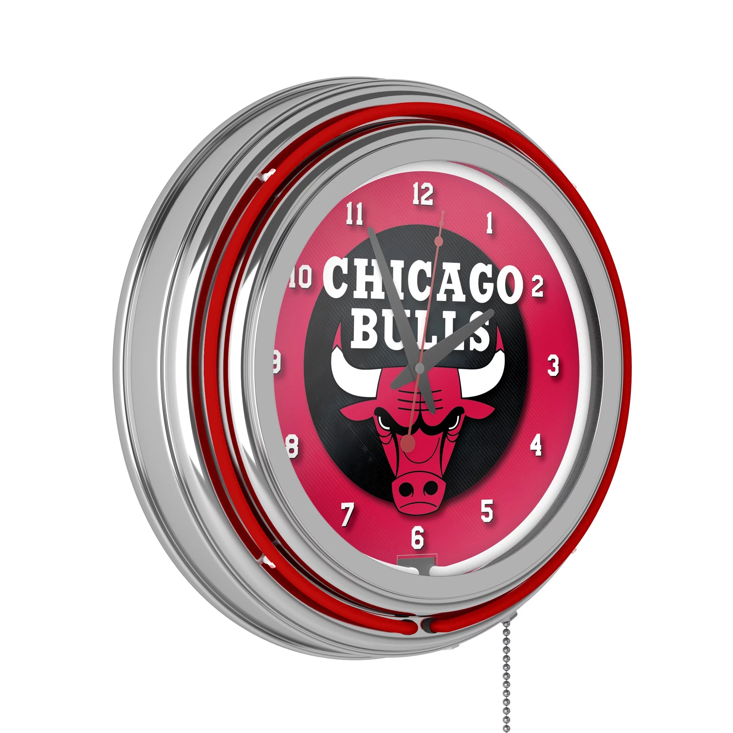 Chicago Bulls NBA Chrome Double Ring Neon Clock