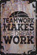 Wall Sign Teamwork Makes the Dream Work with Basketball Sports Team Mantra Decorative Art Wall Decor Funny Gift