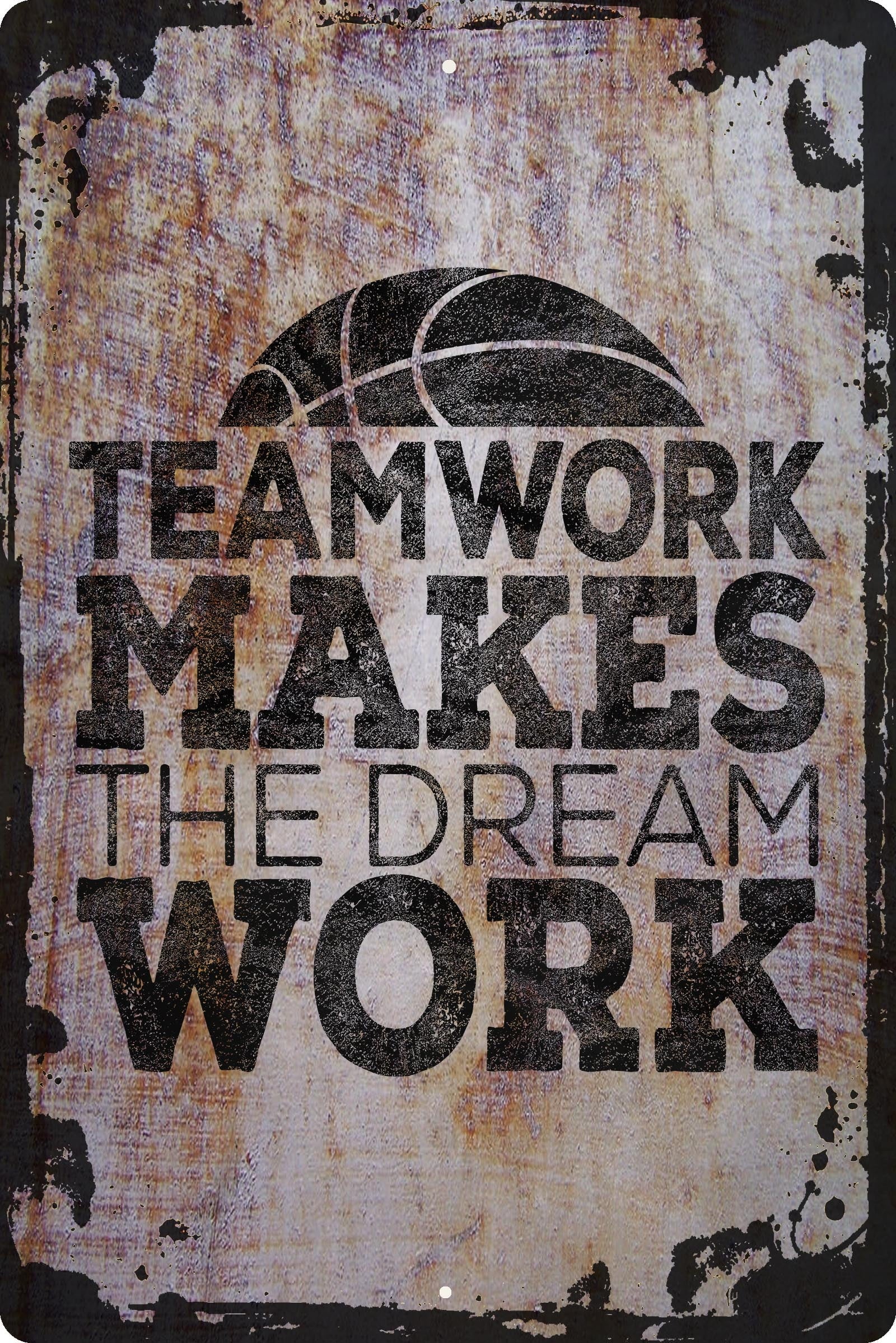 Wall Sign Teamwork Makes the Dream Work with Basketball Sports Team Mantra Decorative Art Wall Decor Funny Gift