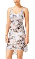 Miken Swim Pink Blue Palm-Print Strappy Back Tank Cover-Up S
