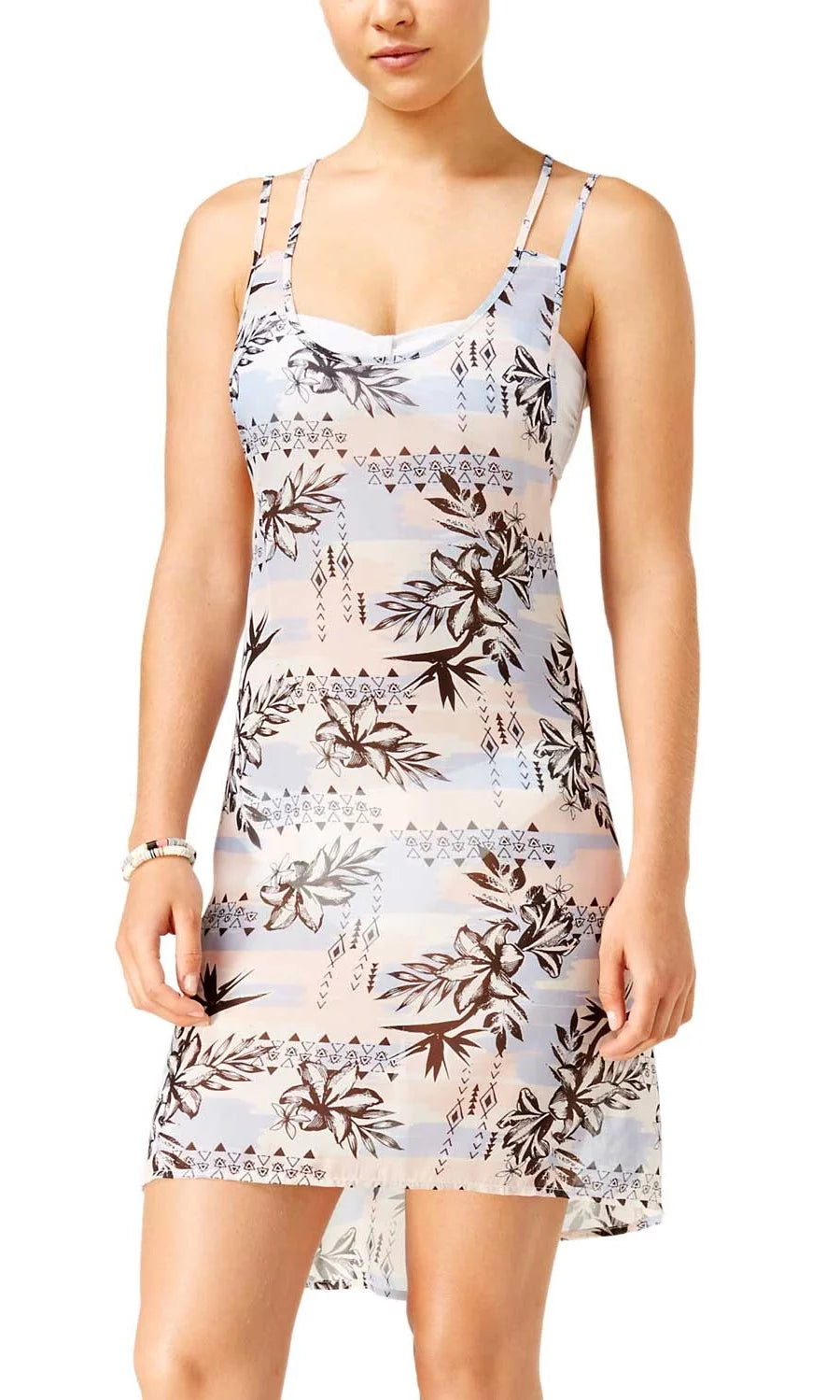 Miken Swim Pink Blue Palm-Print Strappy Back Tank Cover-Up S
