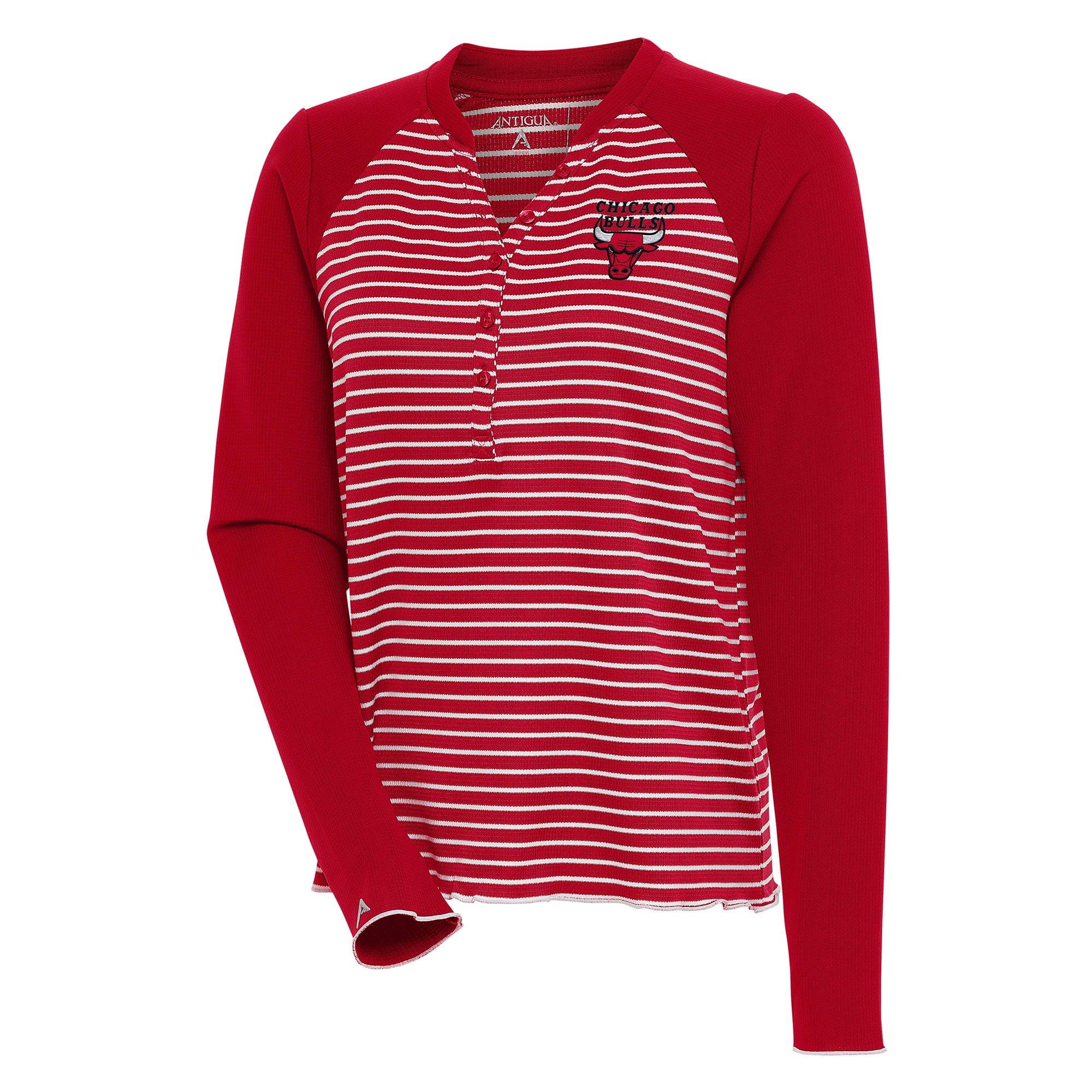 Women's Antigua  Red Chicago Bulls Maverick Long Sleeve Henley T-Shirt