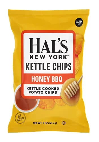 Hal's New York Kettle Cooked Potato Chips, Gluten Free (Honey BBQ, 2 oz Bag (Pack of 24))
