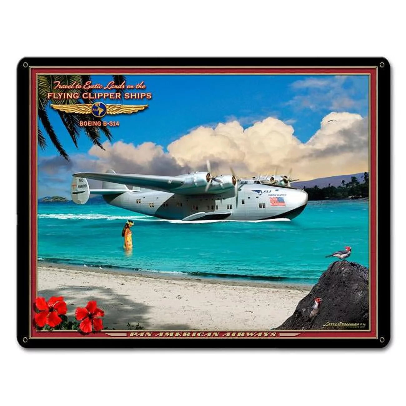 Larry Grossman LG696 30 x 24 in. Clipper Airplane Satin Metal Sign